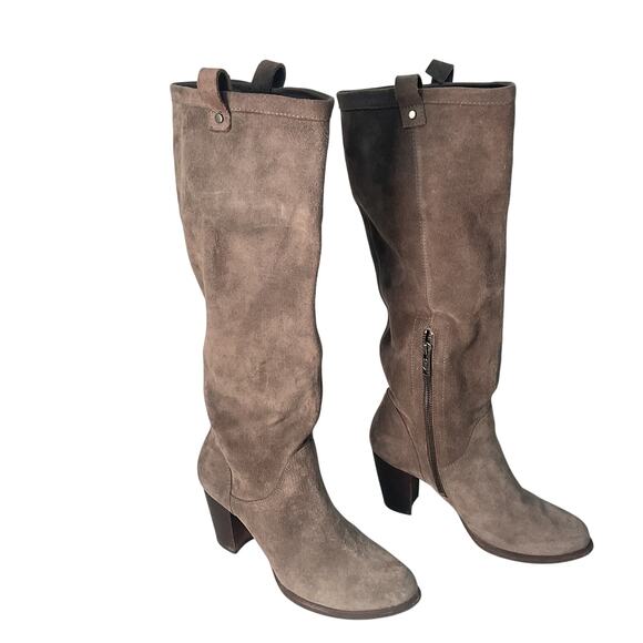 Ugg Women's Gray Suede Tall Side Zip Riding Gogo Boots Size 8 - Good Condition - Picture 1 of 7